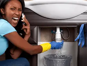 Emergency plumbing repair for a leaking sink drain under a bathroom vanity in Charleston, SC